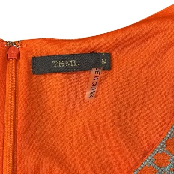 THML Embroidered Short Sleeve Boho Mini Tunic Dress Coral Size Medium - Picture 3 of 12